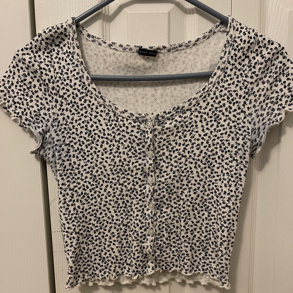 Zelly Ruffle Top blue and white